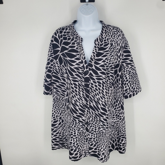 Maggie Barnes Catherines 2X Shirt Top Black White Button Down Stretch Womens - Picture 8 of 8